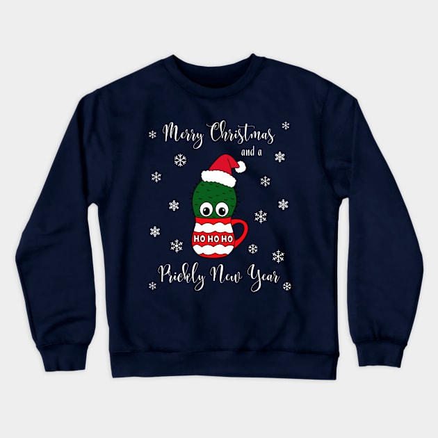 Merry Christmas And A Prickly New Year - Cactus With A Santa Hat In A Christmas Mug Crewneck Sweatshirt by DreamCactus